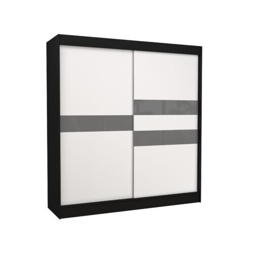 BATIA 200 black/white ADRK sliding wardrobe with Lacobel