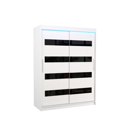 Sliding wardrobe with Lacobel and LED lighting MARTINEZ 150 white/black Lacobel ADRK