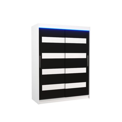 Sliding wardrobe with “lacobel” and LED lighting MARTINEZ 150 white/black ADRK