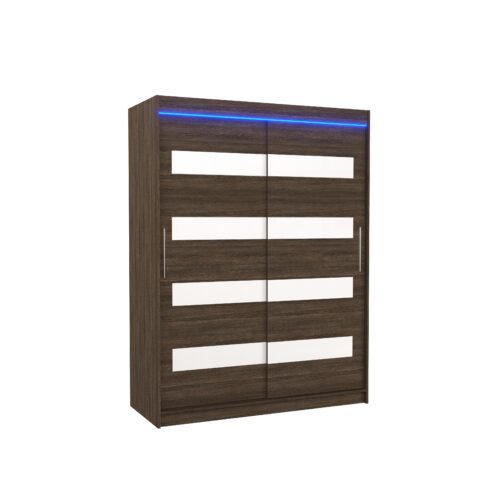 Sliding wardrobe with Lacobel and LED lighting MARTINEZ 150 Chocolate/White Lacobel ADRK