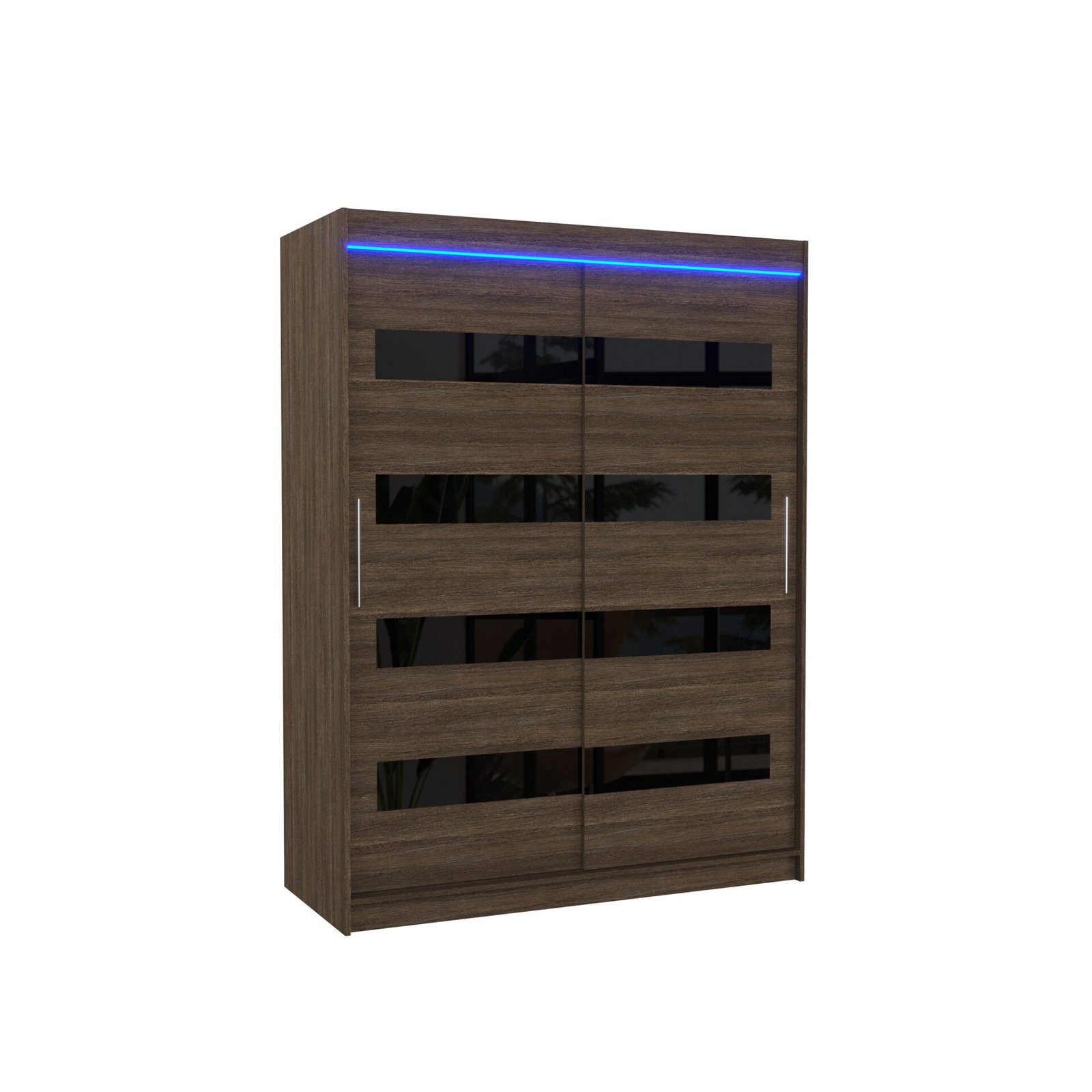 Sliding wardrobe with Lacobel and LED lighting MARTINEZ 150 Chocolate/Black Lacobel ADRK
