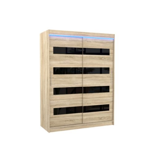 Sliding wardrobe with Lacobel and LED lighting MARTINEZ 150 Sonoma/Black Lacobel ADRK