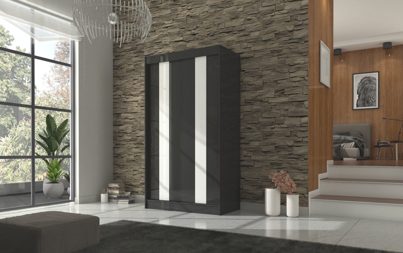 Sliding wardrobe with lacobel KAREN 120 black/white Lacobel ADRK - Image 2