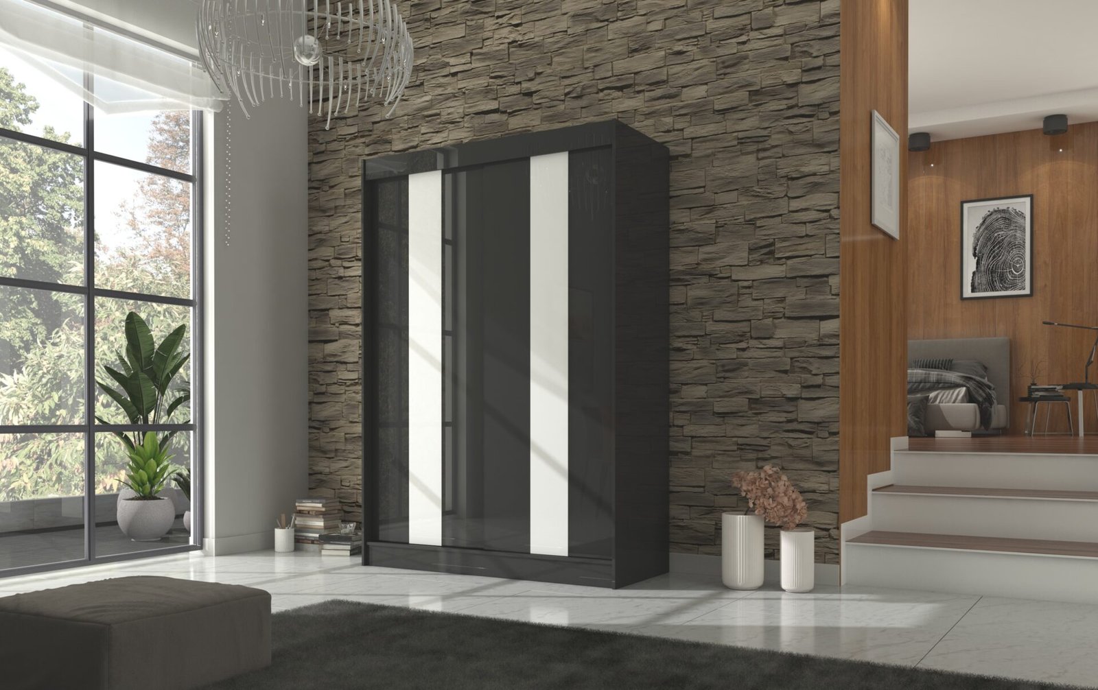 Sliding wardrobe with lacobel KAREN 150 black/white Lacobel ADRK - Image 2