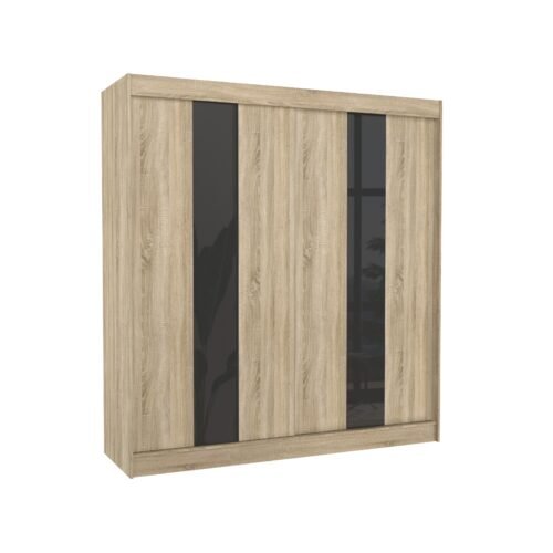 Sliding wardrobe with sliding doors KAREN 200 Sonoma/Black Lacobel ADRK