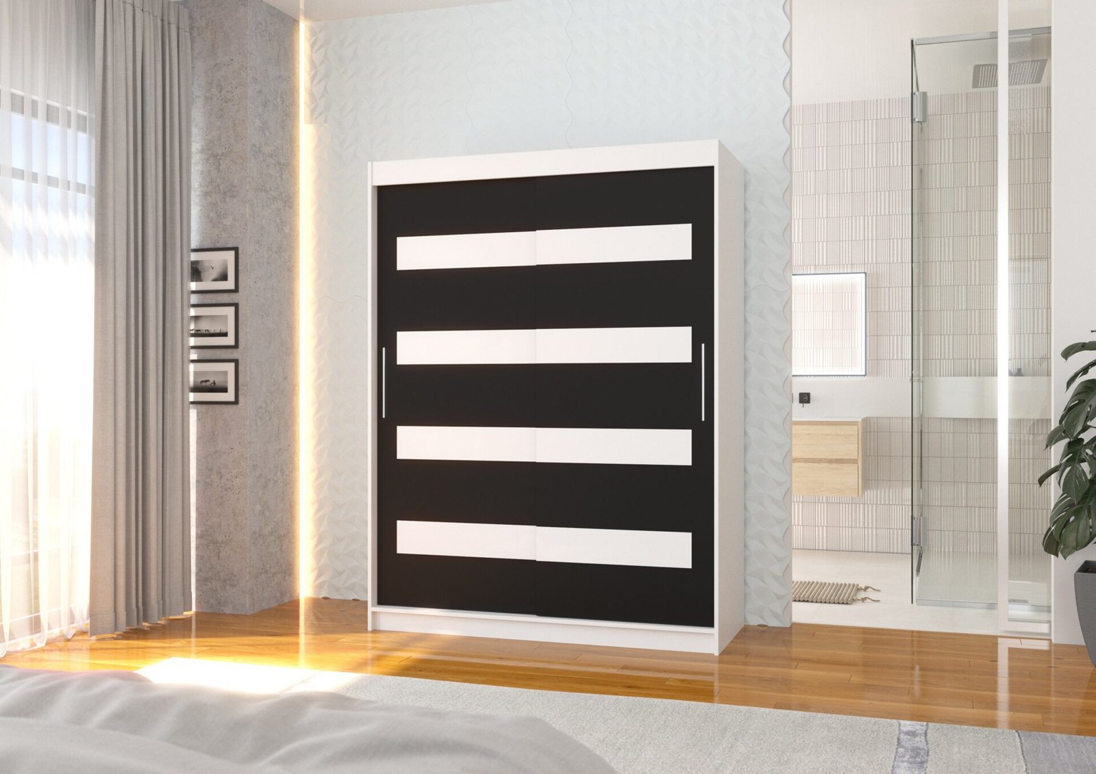 Sliding wardrobe with sliding doors MARTINEZ 150 white/black ADRK - Image 2