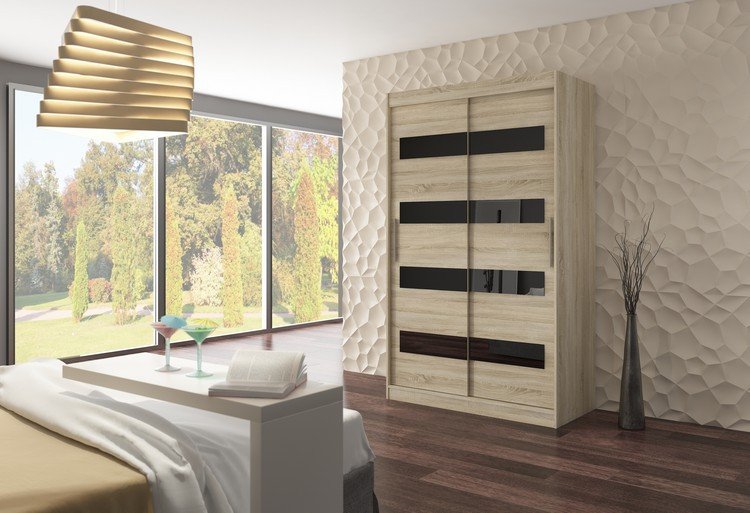 Sliding wardrobe with sliding doors MARTINEZ 150 Sonoma/Black Lacobel ADRK - Image 2