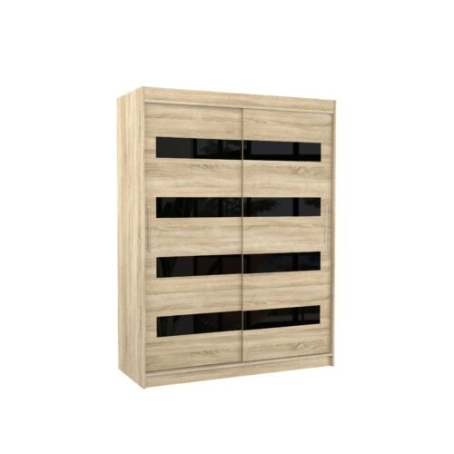 Sliding wardrobe with sliding doors MARTINEZ 150 Sonoma/Black Lacobel ADRK