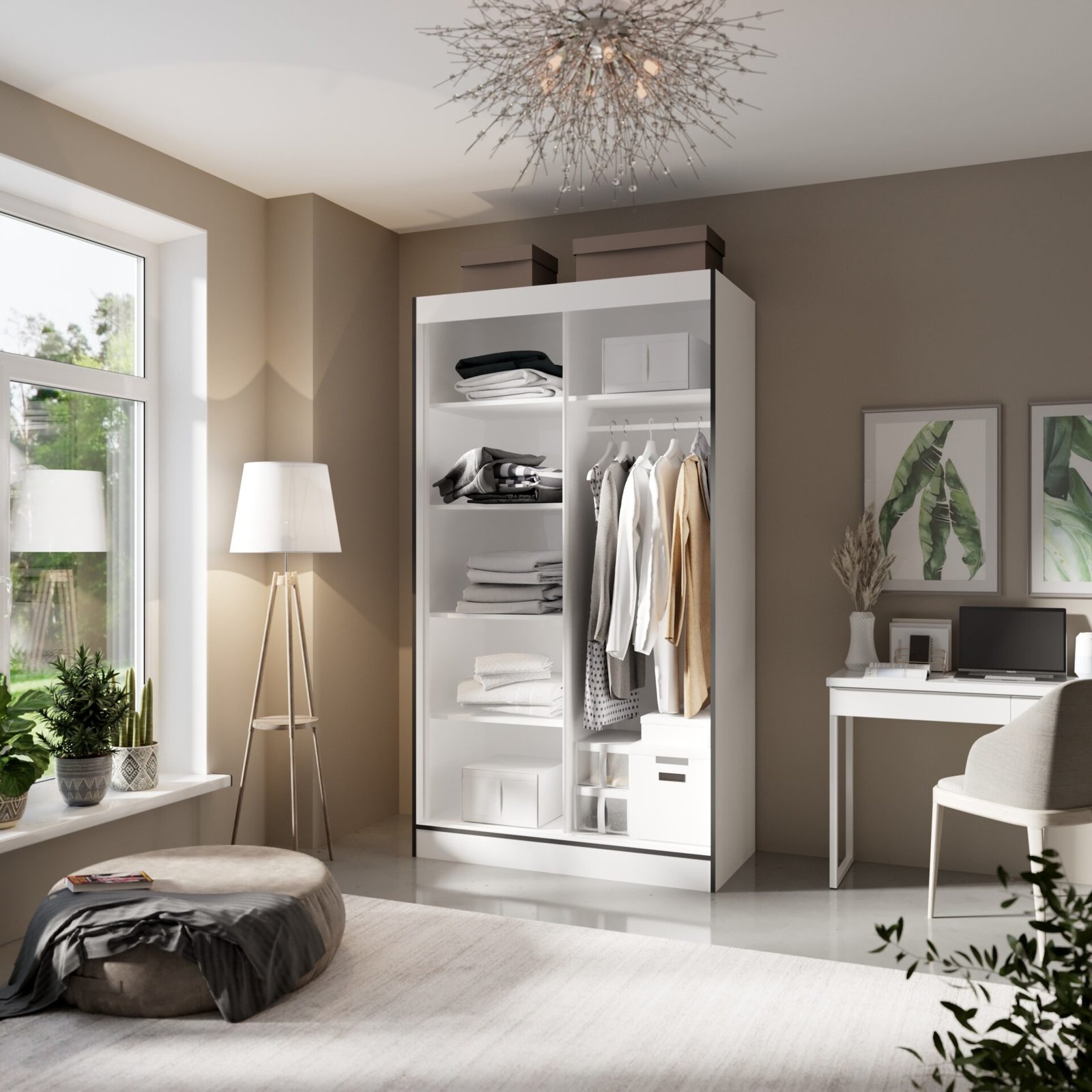 OSGAR 120 Sliding wardrobe with mirrors, white/black, ADRK - Image 2