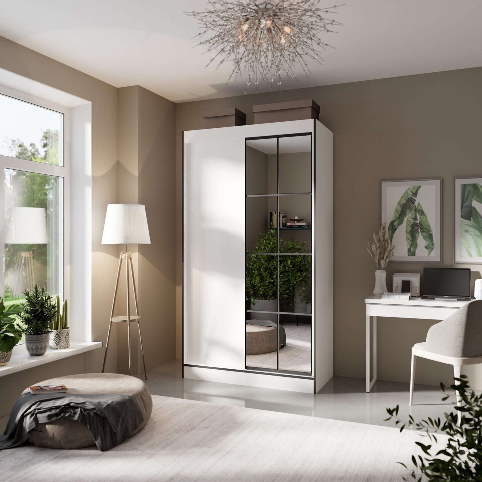 OSGAR 120 Sliding wardrobe with mirrors, white/black, ADRK - Image 3
