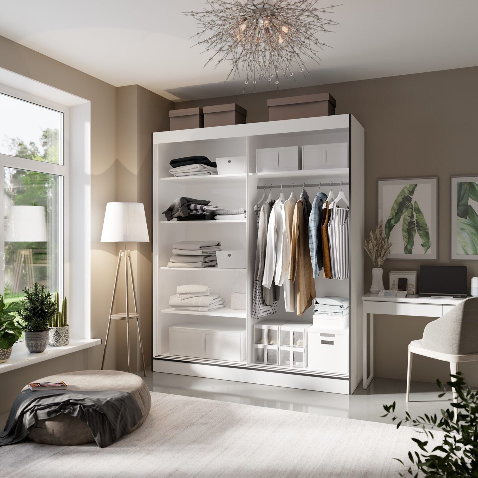 OSGAR 180 Sliding wardrobe with mirrors, white/black, ADRK - Image 2