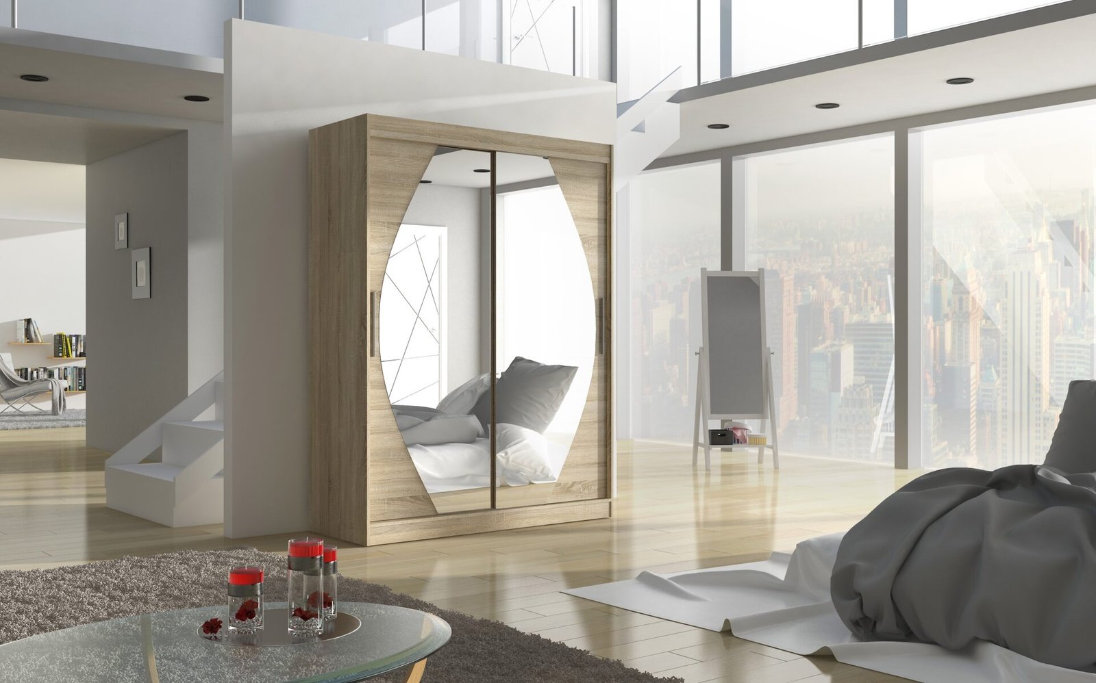 Sliding wardrobe with mirror ALEN 150 Sonoma ADRK - Image 2