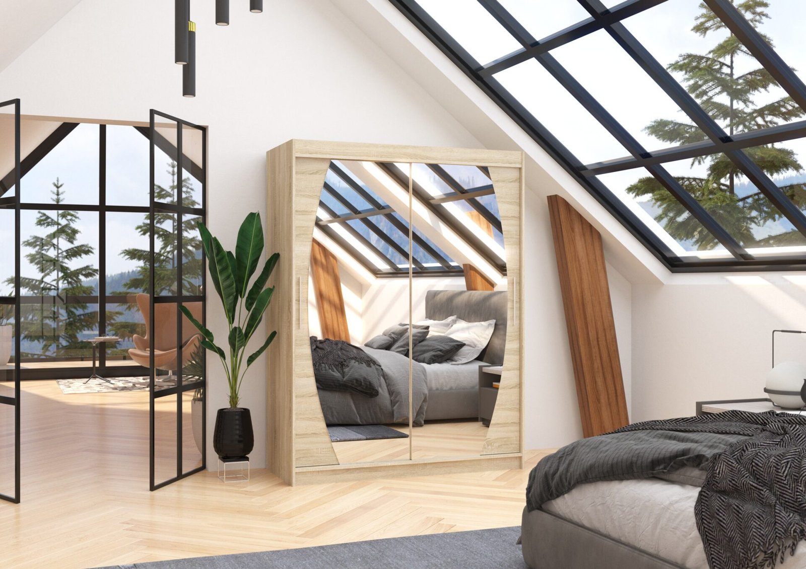 Sliding wardrobe with mirror ALEN 150 Sonoma ADRK - Image 3