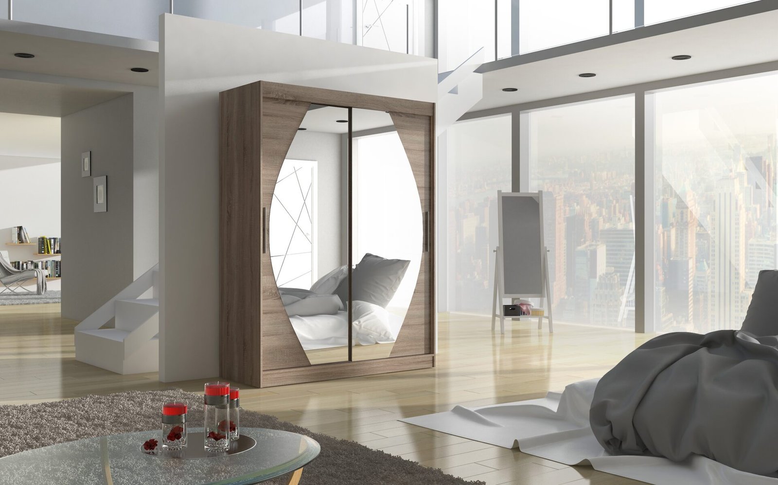 Sliding wardrobe with mirror ALEN 150 Truffle ADRK - Image 2