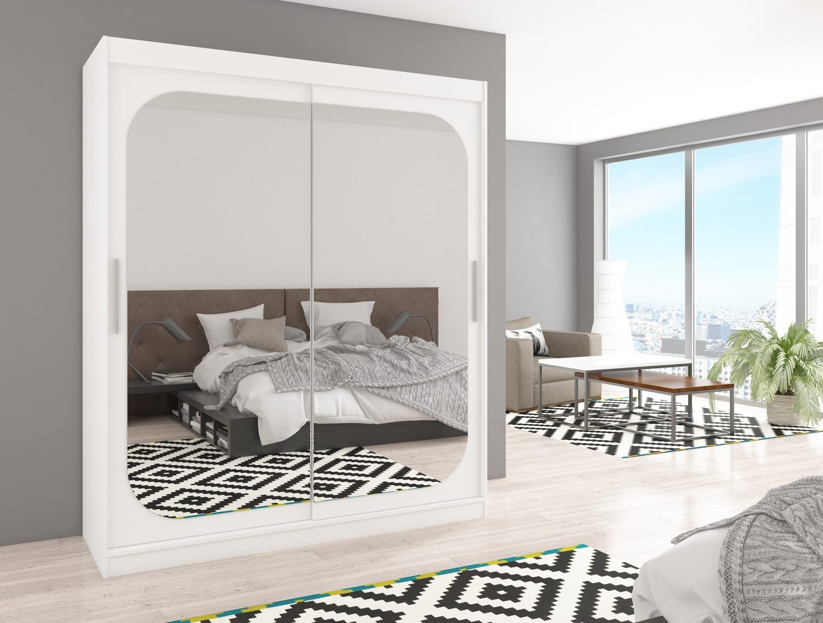Sliding wardrobe with mirror ARIZONA 180 white ADRK - Image 2