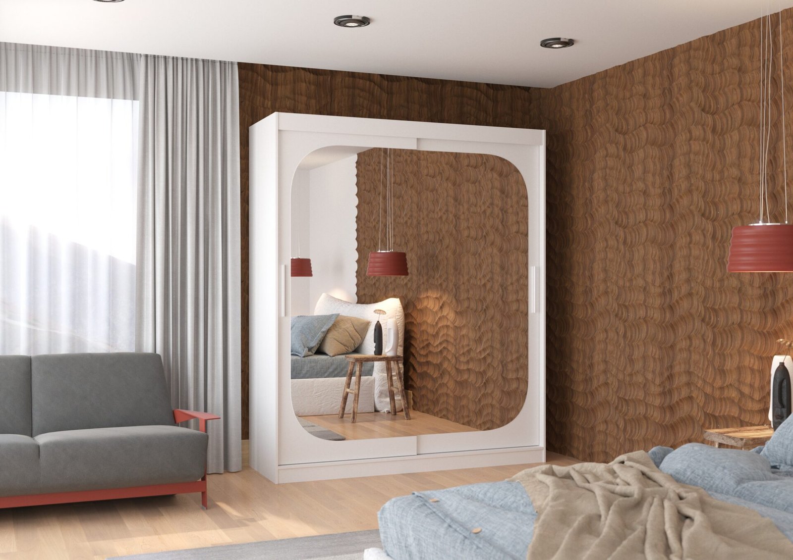 Sliding wardrobe with mirror ARIZONA 180 white ADRK - Image 3