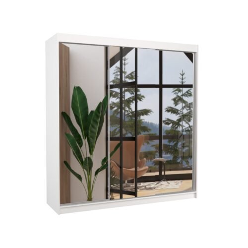 Sliding wardrobe with mirror AUSTIN 200 white ADRK