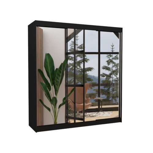 Sliding wardrobe with mirror AUSTIN 200 black ADRK