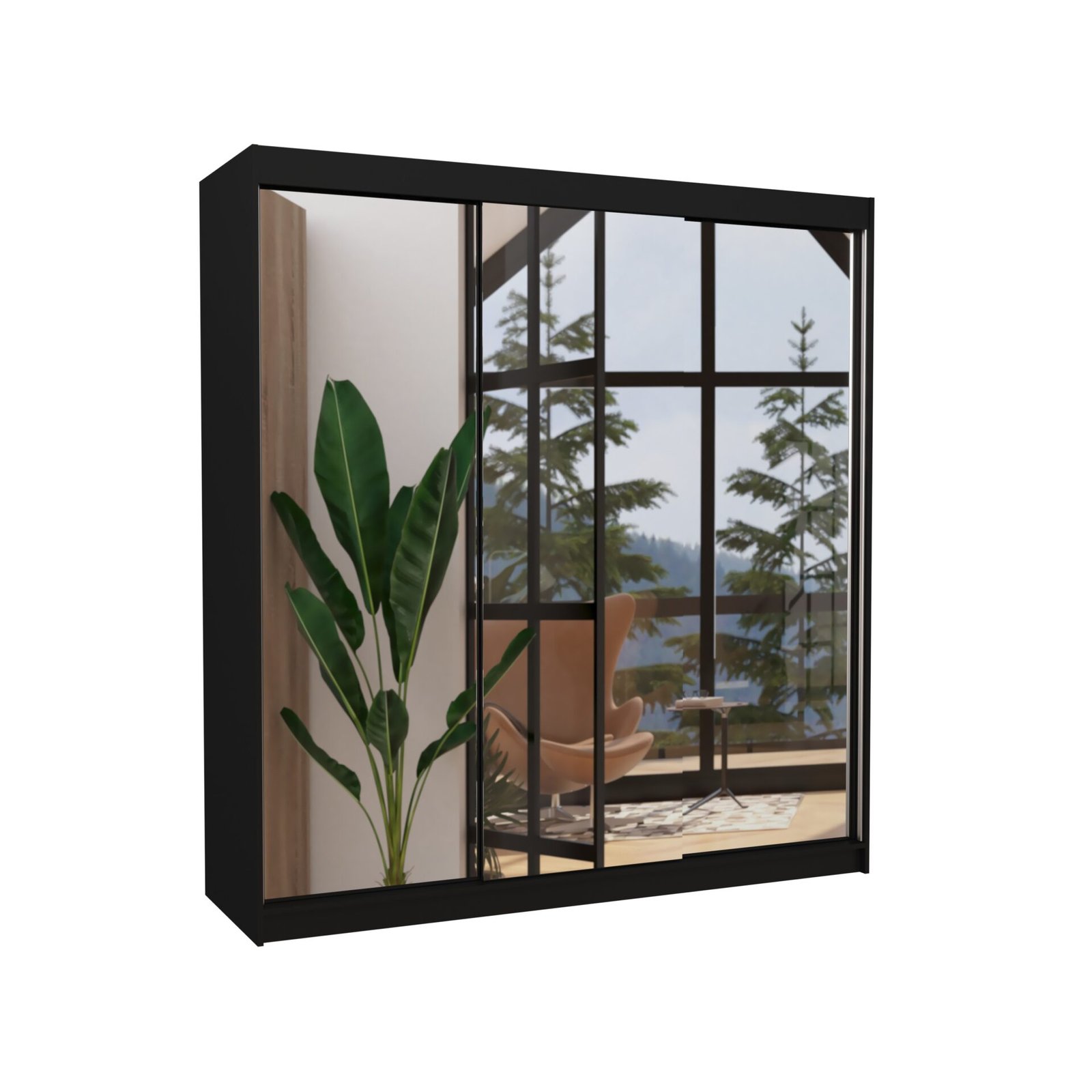 Sliding wardrobe with mirror AUSTIN 200 black ADRK