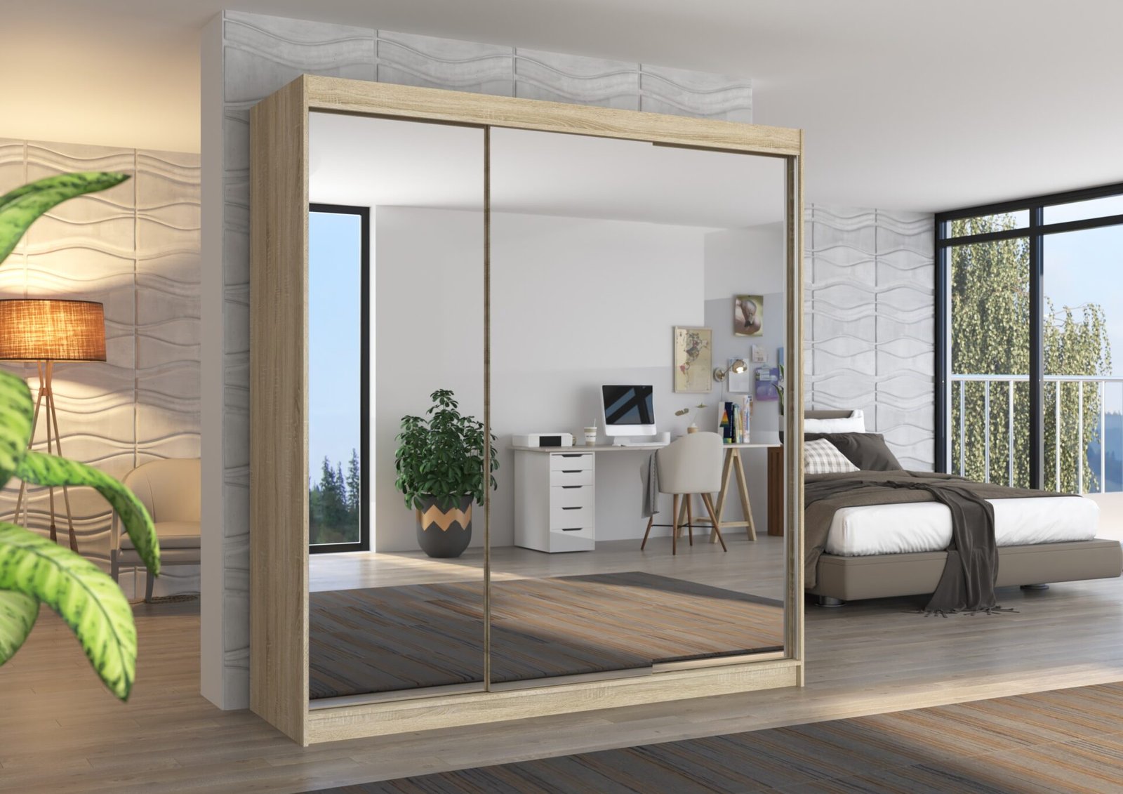 Sliding wardrobe with mirror AUSTIN 200 Sonoma ADRK - Image 2