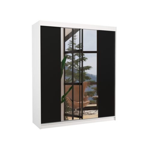 BALANCE 180 Sliding wardrobe with mirror, white/black, ADRK