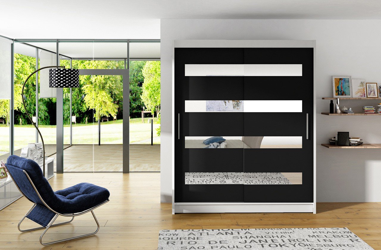 Sliding wardrobe with mirror BALTIC 150 white/black ADRK - Image 2