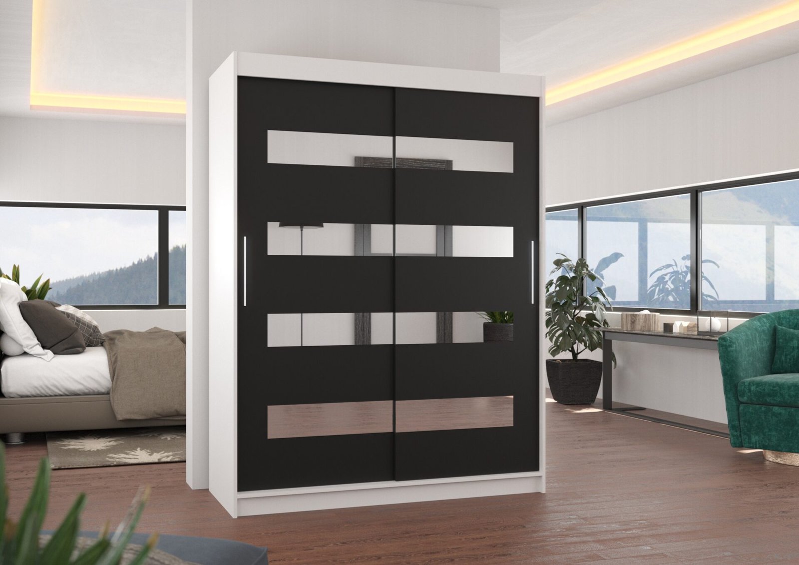 Sliding wardrobe with mirror BALTIC 150 white/black ADRK - Image 3