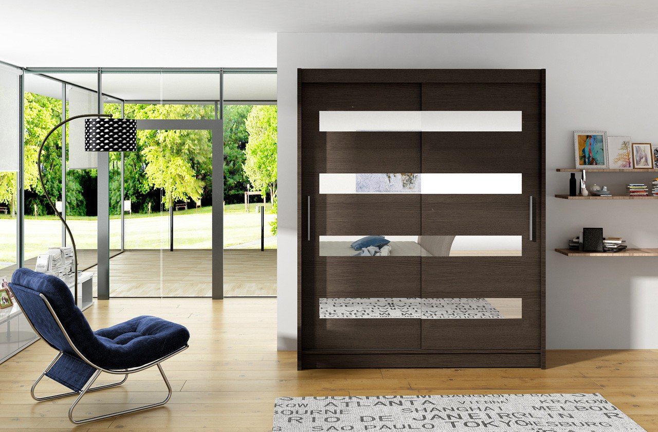 Sliding wardrobe with mirror BALTIC 150 Chocolate ADRK - Image 2