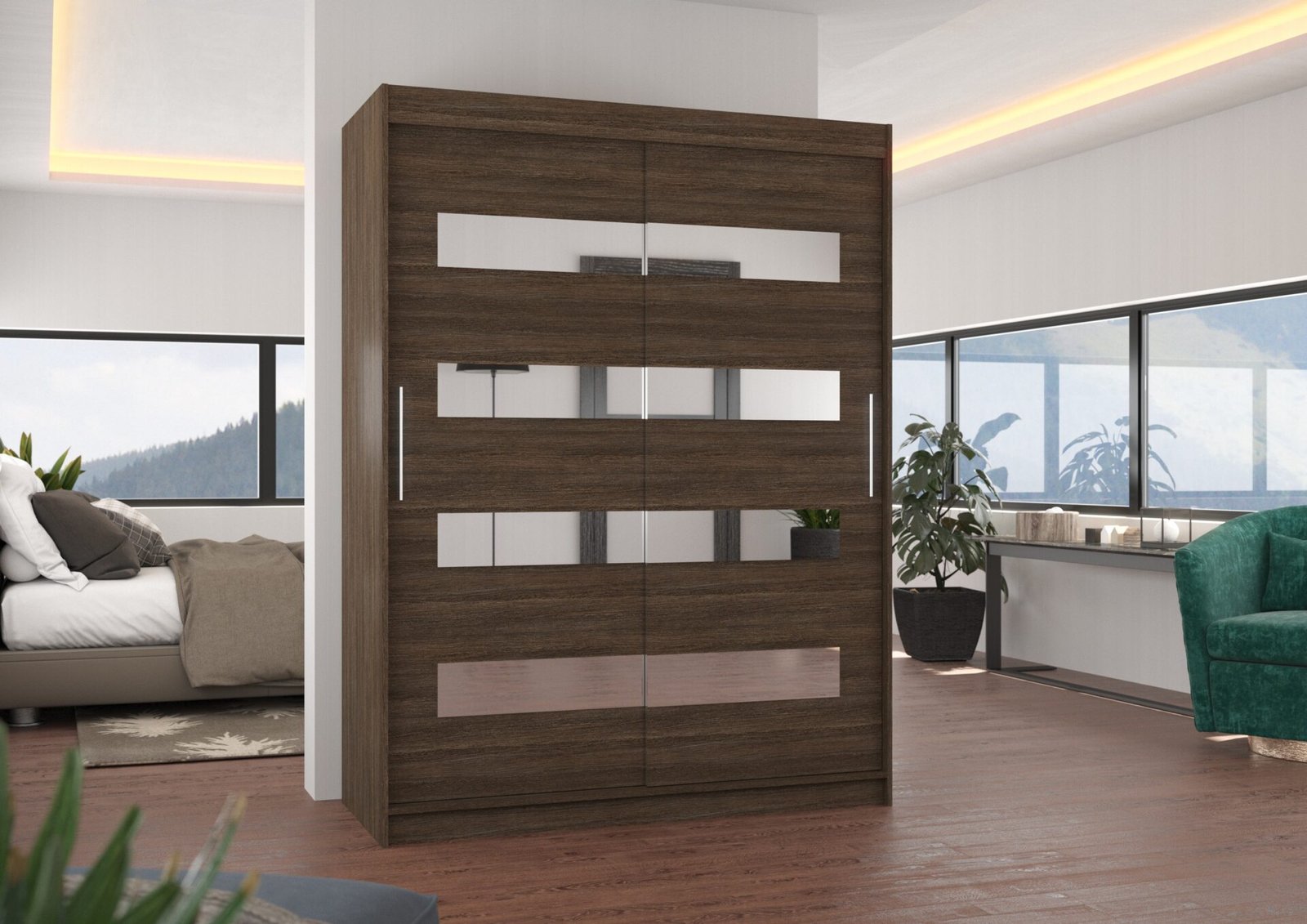 Sliding wardrobe with mirror BALTIC 150 Chocolate ADRK - Image 3