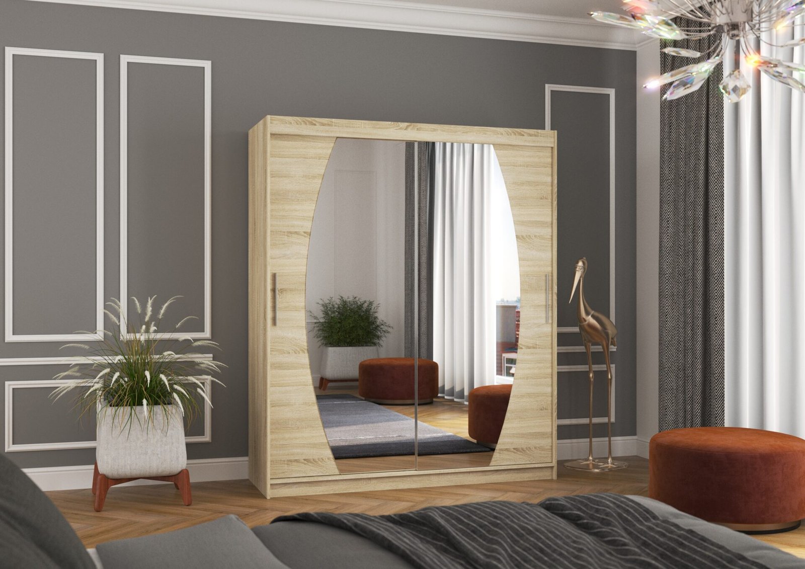 BALTIMORE 180 Sonoma ADRK sliding wardrobe with mirror - Image 3