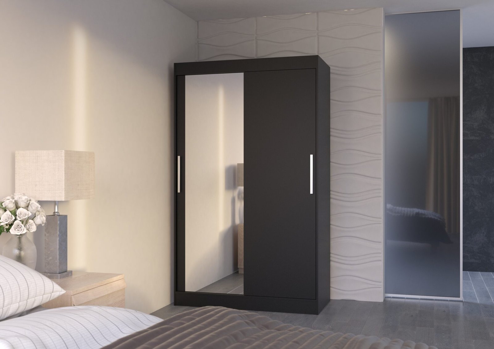 Sliding wardrobe with mirror BARIO 120 black ADRK - Image 2