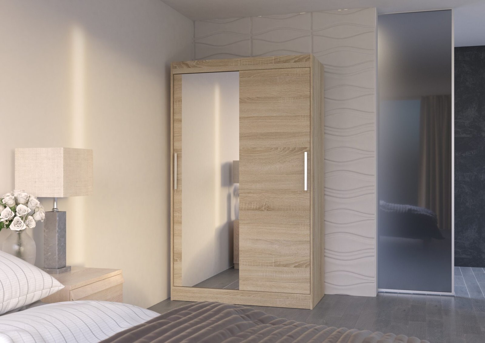 Sliding wardrobe with mirror BARIO 120 Sonoma ADRK - Image 2