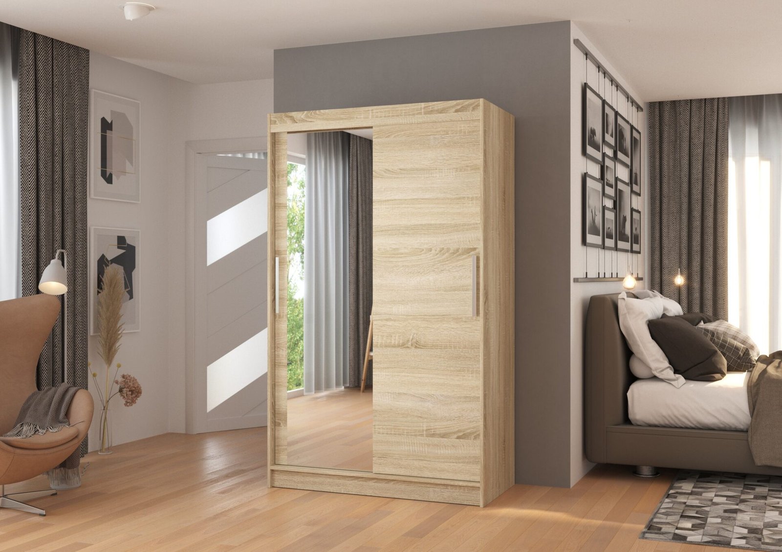 Sliding wardrobe with mirror BARIO 120 Sonoma ADRK - Image 3