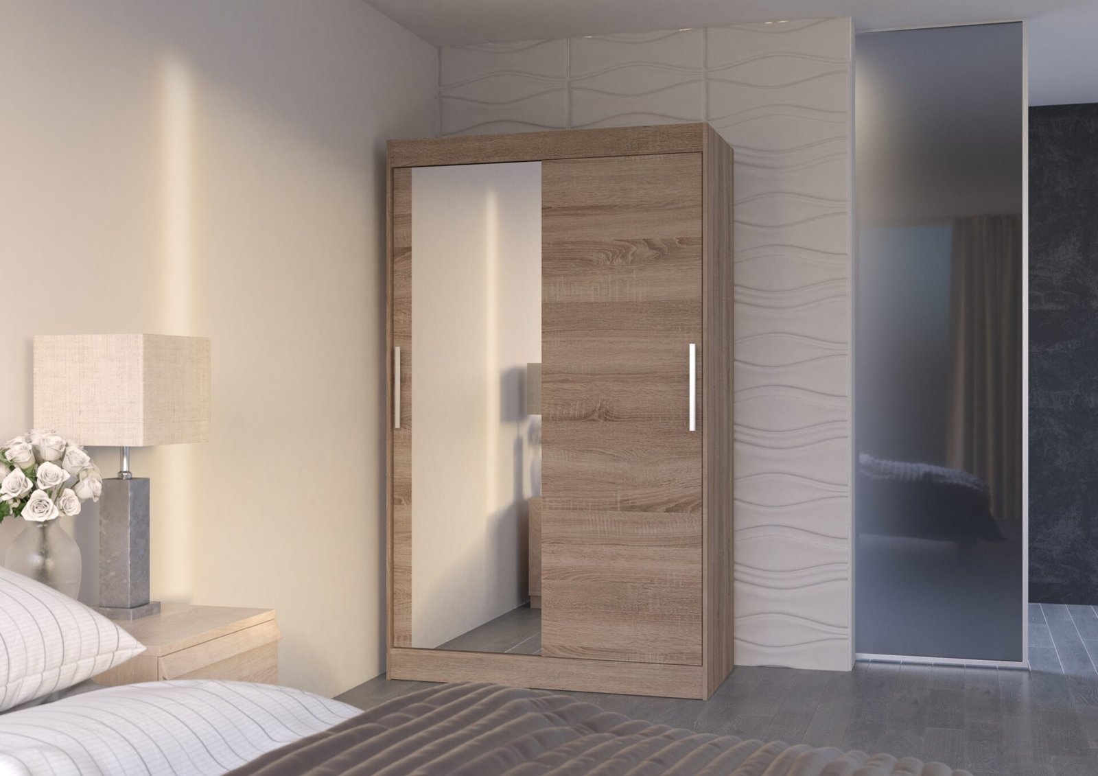 Sliding wardrobe with mirror BARIO 120 Truffle ADRK - Image 2
