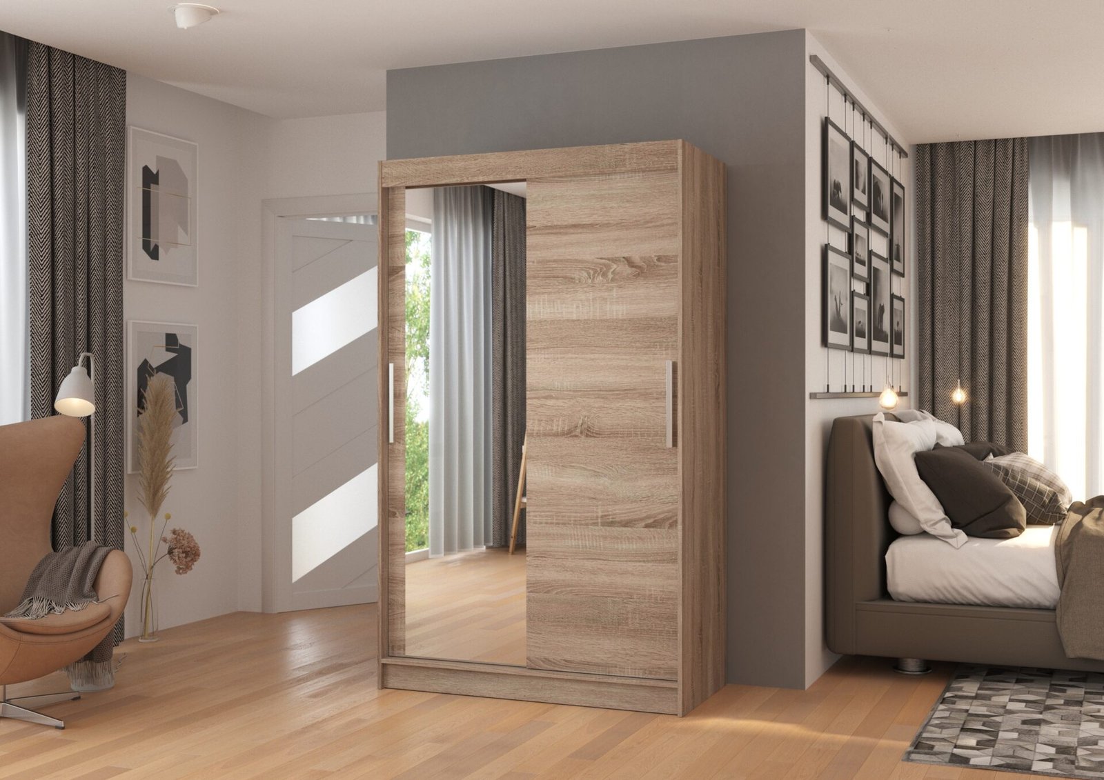 Sliding wardrobe with mirror BARIO 120 Truffle ADRK - Image 3