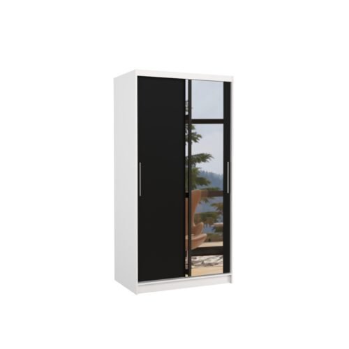 BAROS 100 Sliding wardrobe with mirror, white/black, ADRK