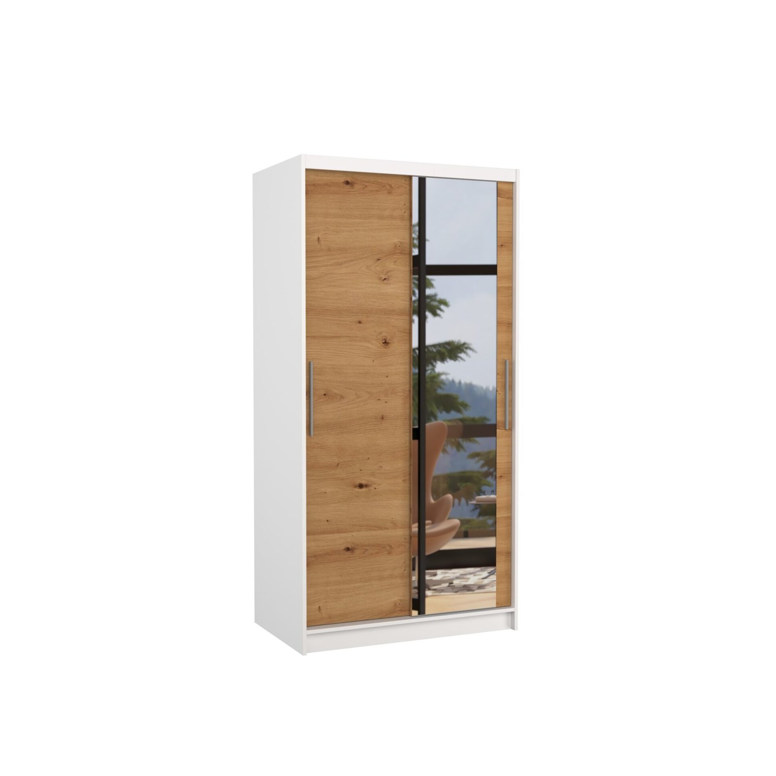 BAROS 100 sliding wardrobe with mirror, white/artisanal, ADRK