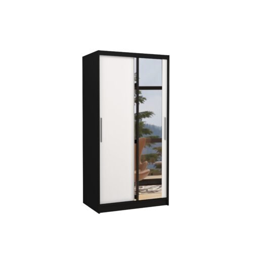 BAROS 100 sliding wardrobe with mirror, black/white, ADRK
