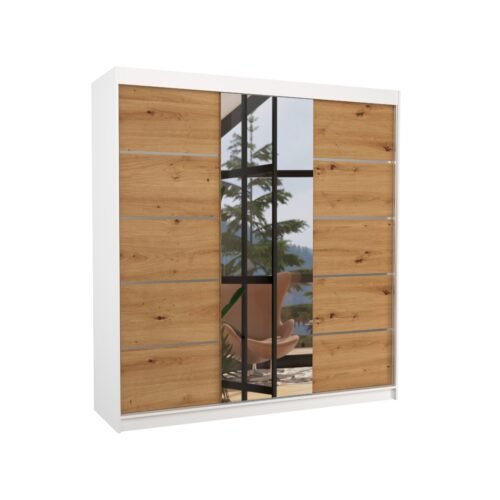 BERGEN 200 sliding wardrobe with mirror, white/artisan, ADRK