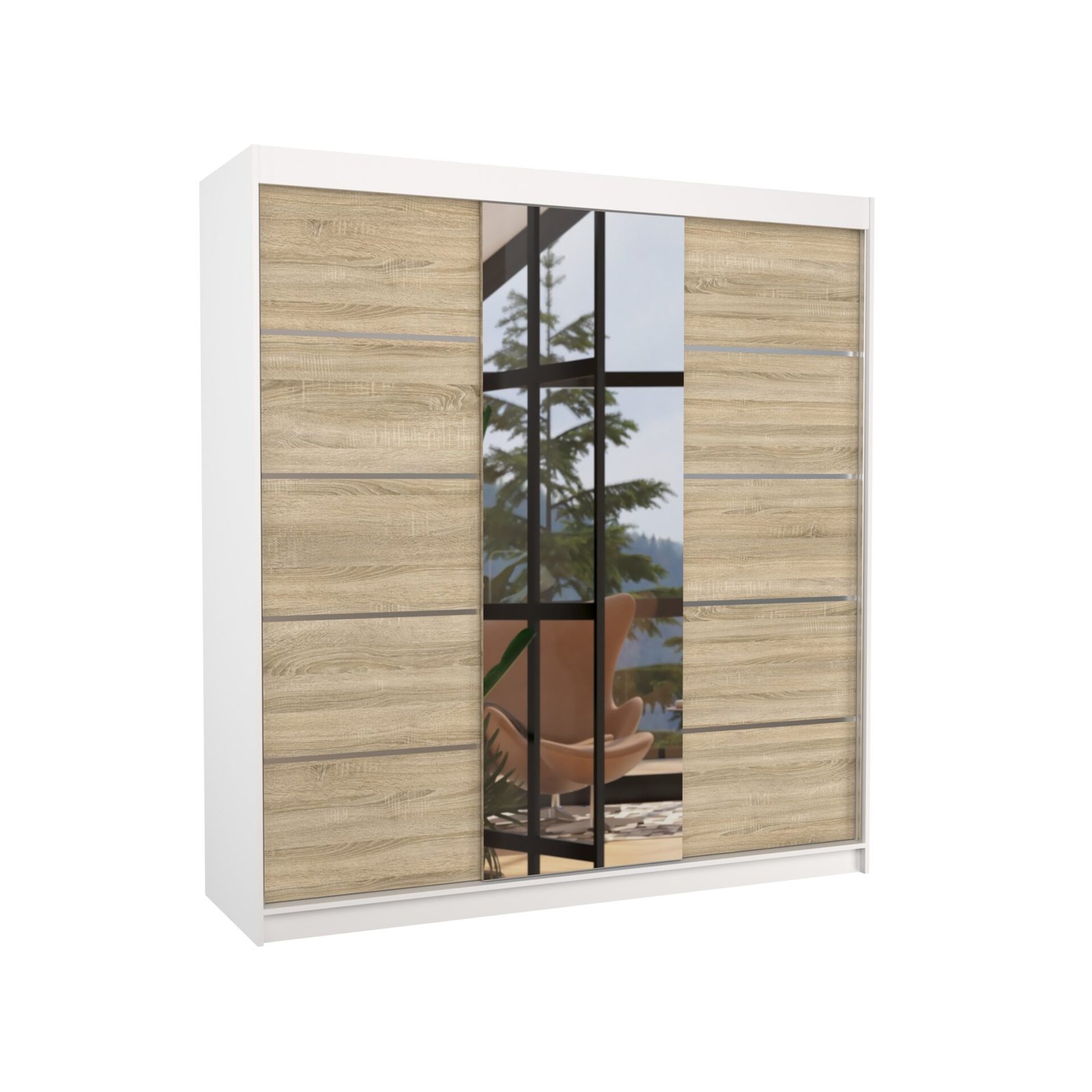 BERGEN 200 sliding wardrobe with mirror, white/Sonoma, ADRK