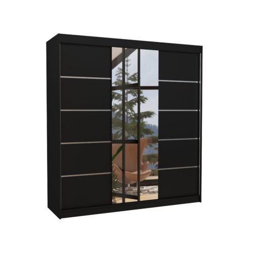 BERGEN 200 black ADRK sliding wardrobe with mirror