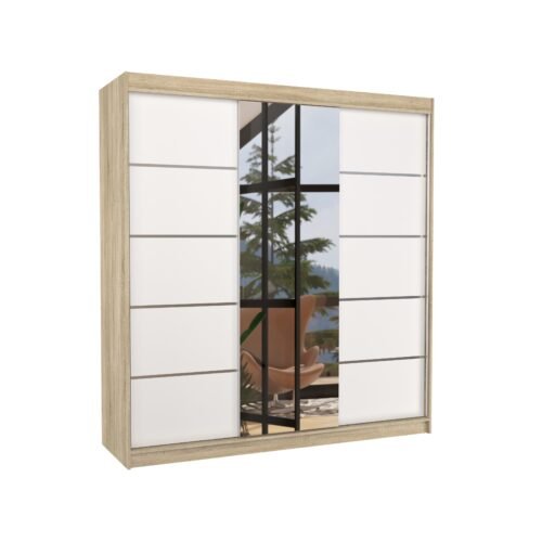 BERGEN 200 Sonoma/White ADRK Sliding wardrobe with mirror