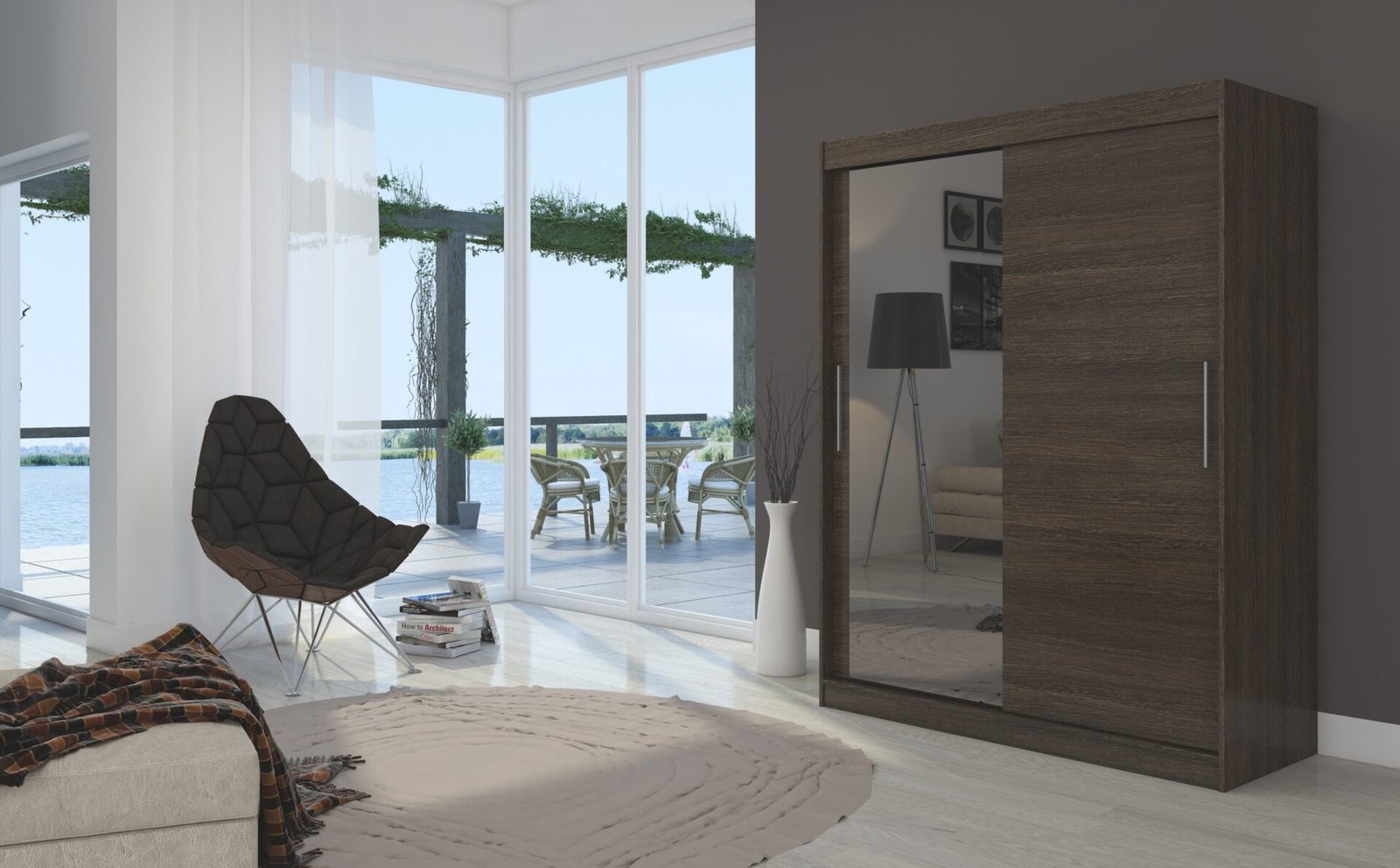 Sliding wardrobe with mirror BIANCO 150 chocolate color ADRK - Image 2