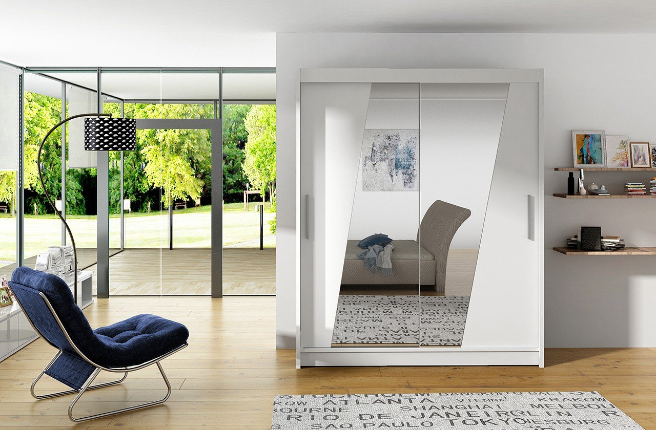 Sliding wardrobe with mirror BOLTON 150 white ADRK - Image 2