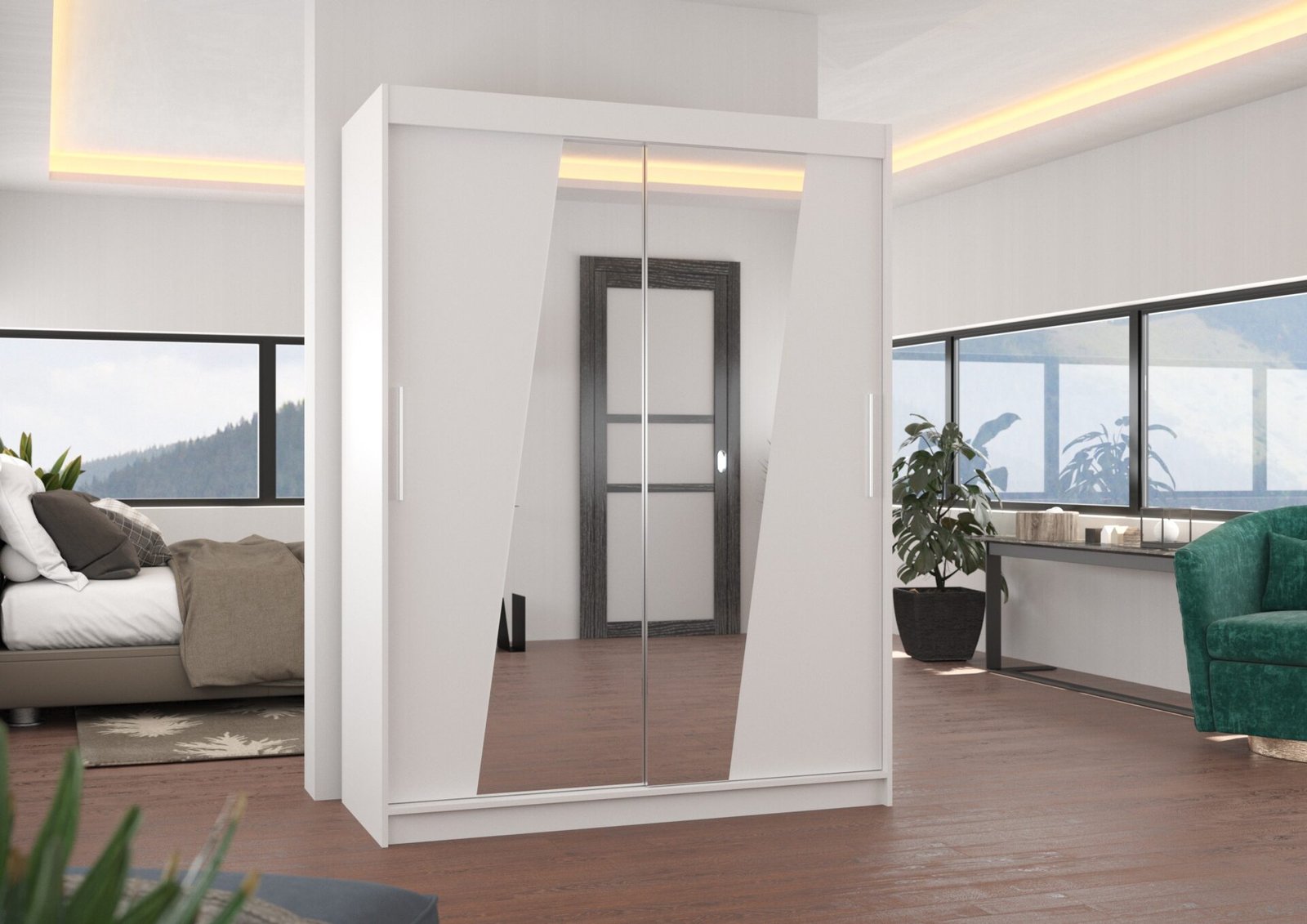 Sliding wardrobe with mirror BOLTON 150 white ADRK - Image 3