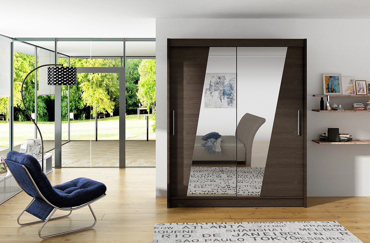 Sliding wardrobe with mirror BOLTON 150 chocolate color ADRK - Image 2