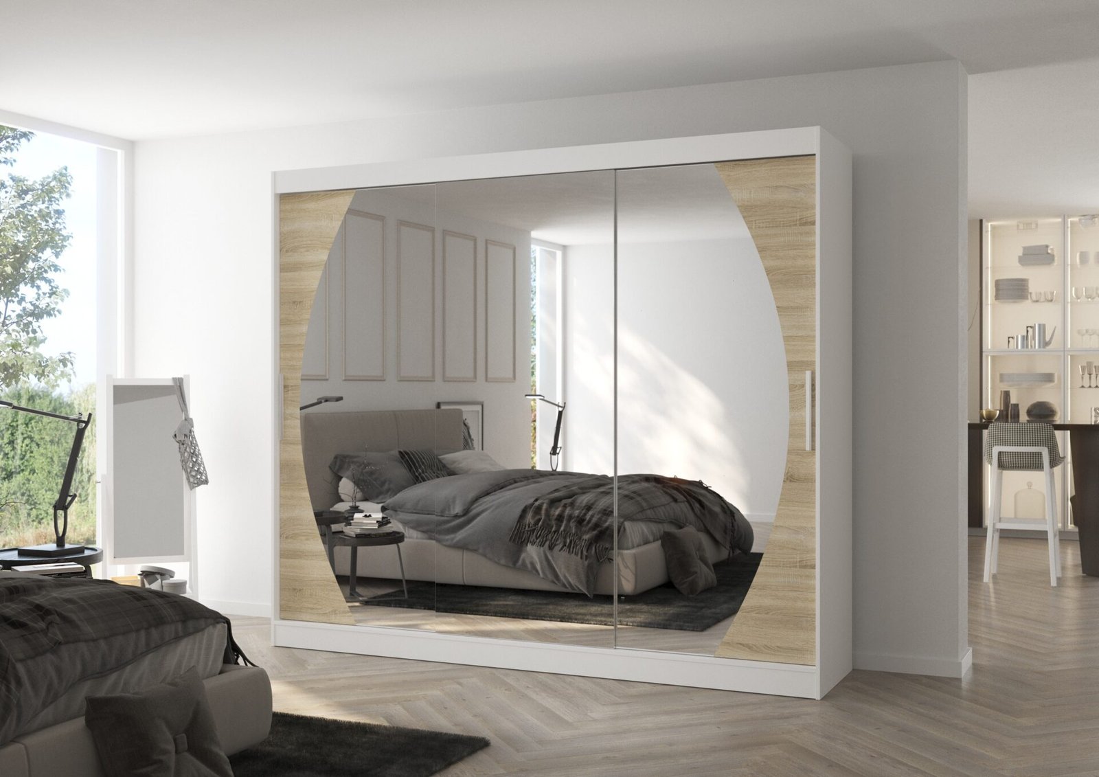 Sliding wardrobe with mirror CAMBE 250 white/Sonoma ADRK - Image 2