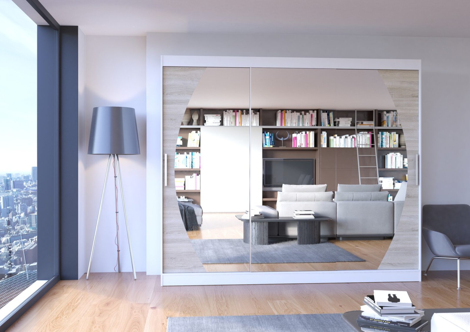 Sliding wardrobe with mirror CAMBE 250 white/Sonoma ADRK - Image 3