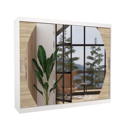 Sliding wardrobe with mirror CAMBE 250 white/Sonoma ADRK