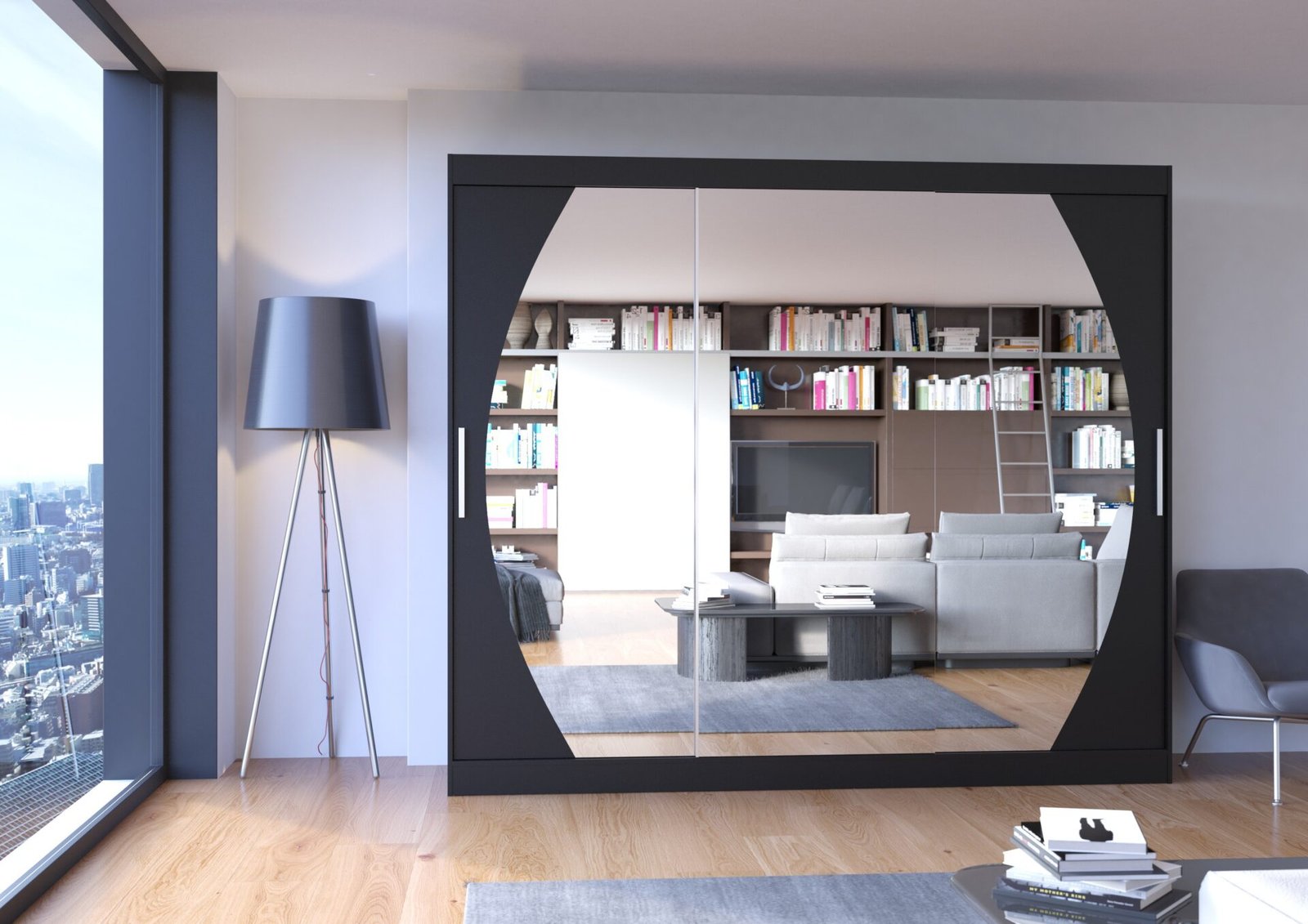 Sliding wardrobe with mirror CAMBE 250 black ADRK - Image 2